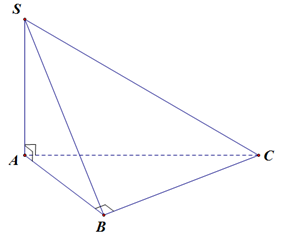 Cho hình chóp S.ABC có SA vuông góc (ABC), tam giác ABC vuông tại B (tham khảo hình vẽ). Các mệnh đề sau đúng hay sai? (ảnh 1)