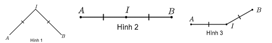Hình nào dưới đây thể hiện \(I\) là trung điểm của đoạn thẳng \(AB?\) (ảnh 1)