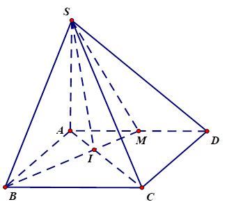 Cho hình chóp S.ABCD có đáy ABCD là hình chữ nhật, AB = a, AD = a căn bậc hai 2 ,  SA vuông góc ( ABCD). Gọi M là trung điểm của AD, I là giao điểm của AC và BM. Khẳng định nào sau đây đúng? (ảnh 1)
