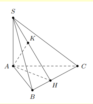 Cho hình chóp S.ABC có đáy tam giác vuông tại A có AB = a,BC = a căn 5 (ảnh 1)