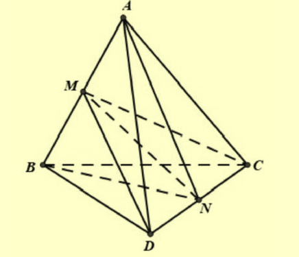 Cho tứ diện đều ABCD có M,N lần lượt là trung điểm của các cạnh AB và CD. Mệnh đề nào sau đây sai? (ảnh 1)