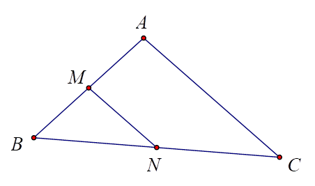 Tam giác ABC có đoạn thẳng nối trung điểm của AB và BC bằng 3, cạnh AB = 9 và góc ACB = 60 độ. Tính độ dài cạnh BC. (ảnh 1)