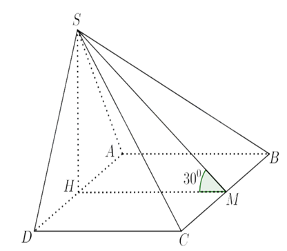 Cho hình chóp S.ABCD có đáy ABCD là hình chữ nhật, mặt bên SAD là tam giác đều cạnh 2a và nằm trong mặt phẳng vuông góc với mặt phẳng đáy, mặt phẳng (SBC) tạo với mặt phẳng đáy một góc 30 độ. Tính thể tích khối chóp S.ABCD. (ảnh 1)