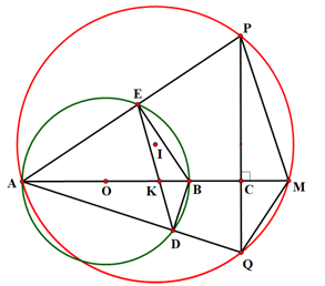 Cho đường tròn tâm \(O\), đường kính \(AB\) cố định. Trên tia đối của tia \(BA\) lấy điểm (ảnh 1)