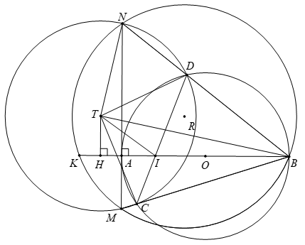 Cho đường tròn \(\left( O \right)\) đường kính \(AB\). Đường thẳng \(\Delta \) tiếp xúc với  (ảnh 1)