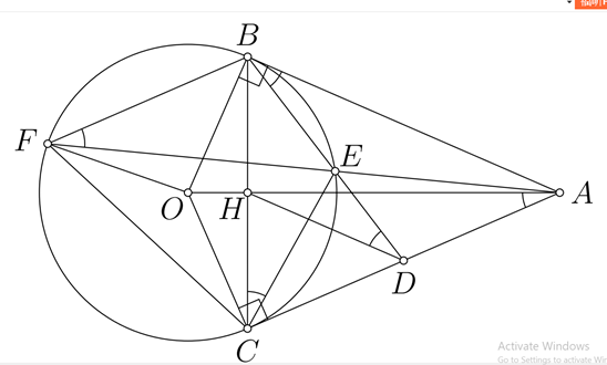 Cho đường tròn tâm O và một điểm A ở ngoài đường tròn đó. Qua điểm A vẽ hai tiếp tuyến AB và AC đến đường tròn (ảnh 1)