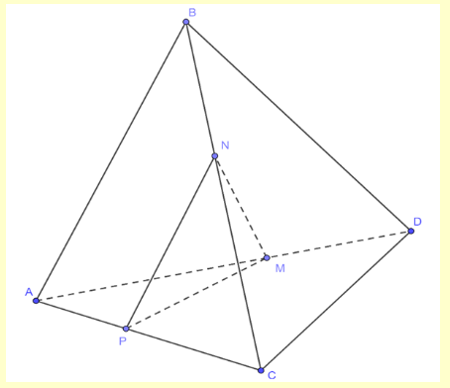 Cho tứ diện ABCD có AB = CD = 2a. Gọi MN lần lượt là trung điểm của AD và BC (ảnh 1)