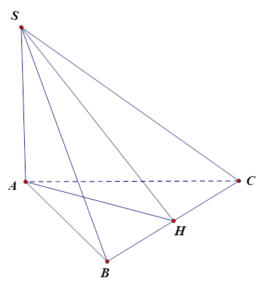 Cho hình chóp S.ABC có SA vuông góc (ABC) và H là hình chiếu vuông góc S của lên BC. Hãy chọn khẳng định đúng? (ảnh 1)