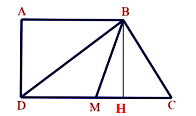 Cho hình thang vuông ABCD, có đáy bé AB = 20 cm, chiều cao AD = 15 cm, (ảnh 2)