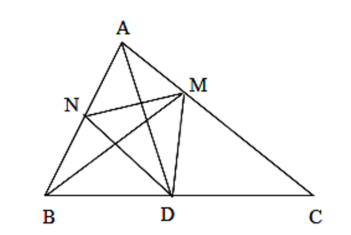 Cho tam giác ABC, trên cạnh BC lấy điểm D sao cho BD = DC, trên cạnh AC (ảnh 1)