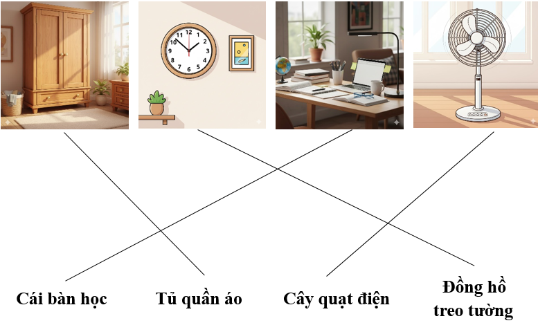 a) Em hãy nối những hình ảnh sau vào tên sự vật tương ứng: (ảnh 2)