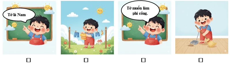 b) Em hãy đánh dấu ✔ vào các hình ảnh bạn nhỏ đang giới thiệu bản thân:  (ảnh 1)