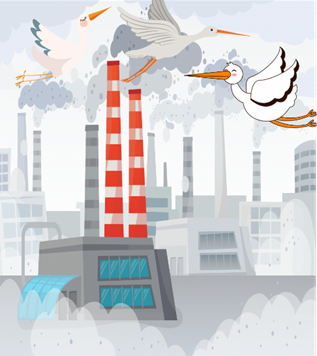 A group of birds flying over a factory

AI-generated content may be incorrect.