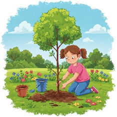 b) Vào tết trồng cây, buổi sáng bạn Nhi đã trồng được 1 cây, để trồng được 2 cây, bạn Nhi cần trồng thêm: (ảnh 1)