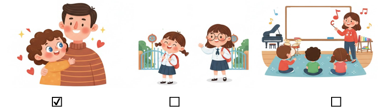 Đánh dấu ☑ vào hình ảnh thể hiện tình cảm của bạn nhỏ với người thân (ảnh 2)