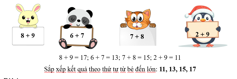 Tính rồi sắp xếp các kết quả theo thứ tự từ bé đến lớn: (ảnh 2)