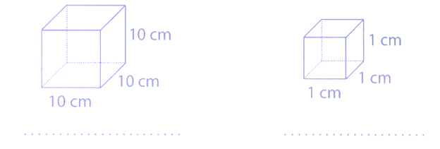 Viết đơn vị đo thể tích 1 cm3, 1 dm3 thích hợp vào chỗ chấm: (ảnh 1)