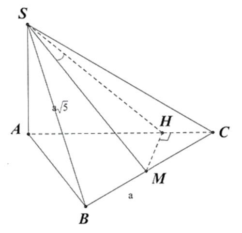 Cho hình chóp S.ABC có đáy là tam giác đều cạnh a,SA vuông góc ABC và SB = a căn bậc hai 5. Gọi M là trung điểm BC. Tính góc giữa đường thẳng SM và mặt phẳng SAC? (ảnh 1)