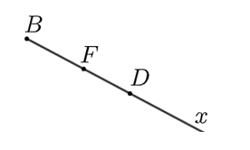 Cho điểm (F) nằm trên tia (Bx) điểm (D) nằm trên tia (Fx) sao cho ba điểm (F,\;\,D,\;\,B\) phân biệt. Khi đó: (ảnh 1)