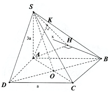 Cho hình chóp S.ABCD có SA vuông góc (ABCD),SA = 3a,ABCD là hình vuông cạnh bằng a. Tính khoảng cách giữa hai đường thẳng AC và SB. (ảnh 1)