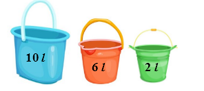 Xô thứ nhất chứa 10 l nước, xô thứ hai chứa 6 l nước, xô thứ ba chứ 2 l nước. Vậy cả ba xô chứa số lít nước là: (ảnh 1)