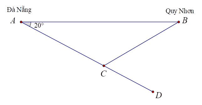 Hỏi thuyền trưởng phải quay đầu bao nhiêu độ để hướng tàu đi thẳng đến Quy Nhơn? (làm tròn kết quả đến hàng đơn vị). (ảnh 1)