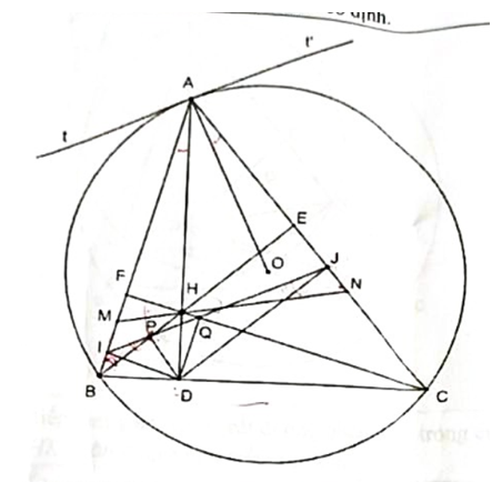 Cho đường tròn (O:R) và dây cung BC cố định của đường tròn thỏa mãn    (ảnh 1)