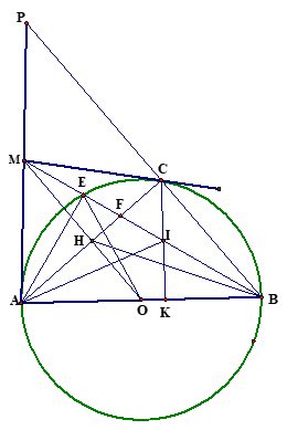 Cho đường tròn \(\left( O \right)\) đường  kính \(AB\) cố định, \(C\) là một điểm chạy trên đường tròn (ảnh 1)