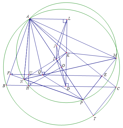 Cho tam giác nhọn \(ABC\) không cân nội tiếp đường tròn tâm \(O.\) Vẽ đường kính (ảnh 1)
