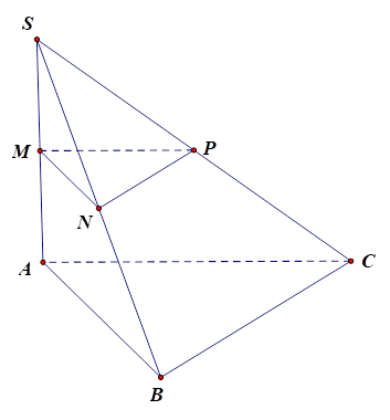 Cho hình chóp S.ABC có đáy ABC là tam giác đều cạnh a. Biết SA vuông góc (ABC) và SA = a căn bậc hai 3. Gọi M;N;P lần lượt là trung điểm của SA;SB;SC. Tính thể tích khối chóp MNP.ABC. (ảnh 1)