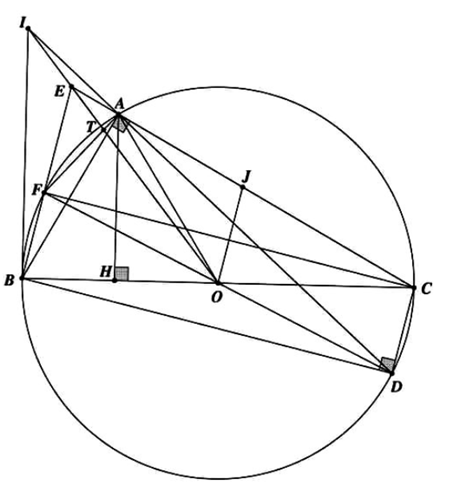 Cho tam giác ABC vuông tại A ( AB < AC ) nội tiếp đường tròn tâm O. Trên đường tròn (O) lấy (ảnh 1)