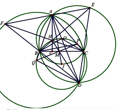 Cho tam giác ABC nhọn, không cân, nội tiếp đường tròn (O). Gọi E là điểm đối xứng của B qua AC và F điểm (ảnh 1)
