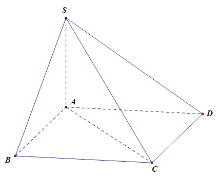 Cho hình chóp S.ABCD có đáy ABCD là hình vuông cạnh a. Đường thẳng SA vuông góc với mặt phẳng đáy và SA = 2a. Góc giữa đường thẳng SC và mặt phẳng (ABCD) là (alpha). Khi đó tan alpha bằng (ảnh 1)