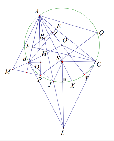 Cho tam giác nhọn ABC với AB < AC nội tiếp đường tròn (O; R), các đường cao (ảnh 1)