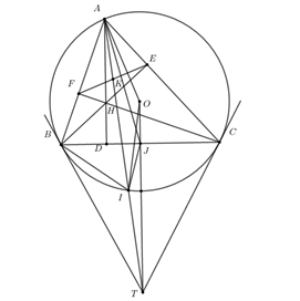 Cho tam giác nhọn \(ABC\) với \(AB < AC\) nội tiếp đường tròn (ảnh 2)