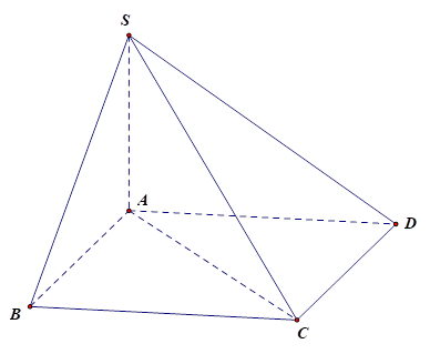 Cho hình chóp S.ABCD có đáy ABCD là hình chữ nhật với AB = a,AD = a căn bậc hai 2 . Cạnh bên SA  vuông góc (ABCD) và SA = 3a. Góc giữa đường thẳng SC và mặt phẳng (ABC) bằng  (ảnh 1)