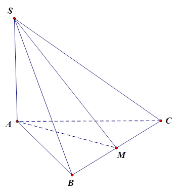 Cho hình chóp S.ABC có đáy ABC là tam giác vuông cân tại A và AB = a căn bậc hai 2. Biết SA vuông góc (ABC) và SA = a. Tính góc giữa hai mặt phẳng (SBC) và (ABC). (ảnh 1)