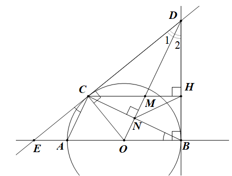 Cho đường tròn tâm O đường kính AB và một điểm C tùy ý trên (O) (C khác A, B và AC < CB). (ảnh 1)