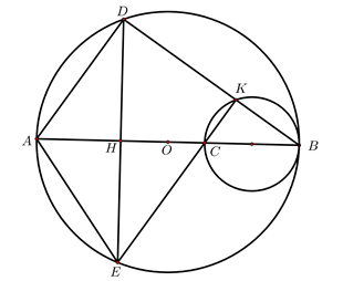 Cho đường tròn \(\left( O \right)\) đường kính \[AB\], trên đoạn thẳng \[OB\] lấy điểm (ảnh 1)