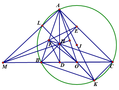 Cho tam giác nhọn ABC (AB < AC), các đường cao AD, BE, CF (ảnh 2)