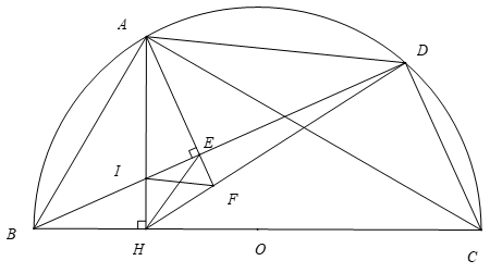 Cho nửa đường tròn tâm \(O\), đường kính \(BC\). Trên nửa đường tròn (ảnh 1)