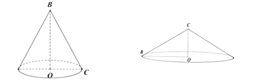 Cho tam giác OBC vuông tại O. Nếu quay tam giác OBC một vòng cạnh OB cố định thì được một hình nón có thể (ảnh 1)