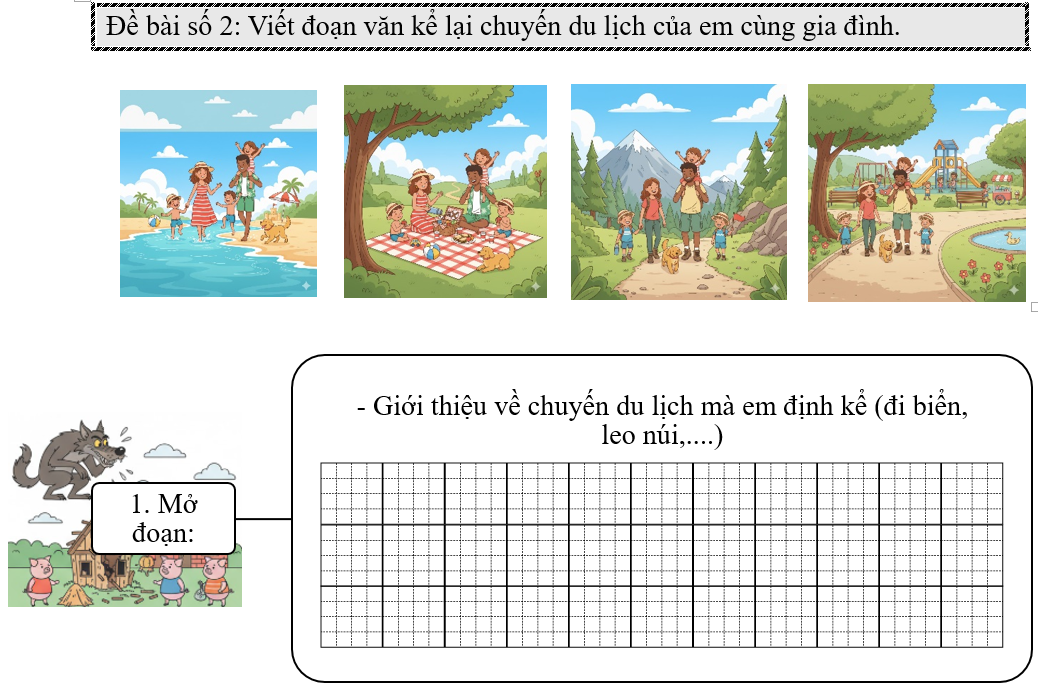Đề bài số 2: Viết đoạn văn kể lại chuyến du lịch của em cùng gia đình.    (ảnh 1)