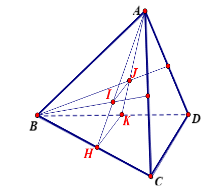 Cho tứ diện ABCD. Gọi I,J lần lượt là trọng tâm các tam giác ABC và ABD (ảnh 1)