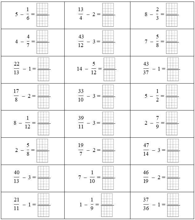 Phép trừ phân số 5 - 1/6 = (ảnh 1)