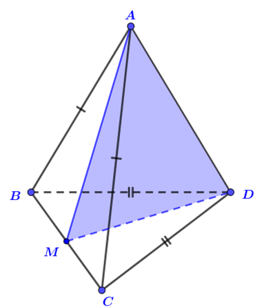 Cho tứ diện ABCD có AB = AC và DB = DC. Khẳng định nào sau đây đúng? (ảnh 1)