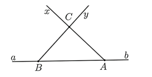 Cho đường thẳng \(ab.\) Lấy hai điểm \(A,,B\) thuộc đường thẳng (ảnh 1)