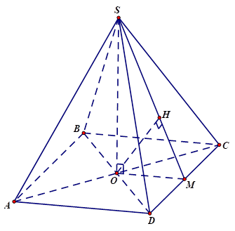 Cho hình chóp S.ABCD có ABCD là hình vuông tâm O cạnh a. Tính khoảng cách giữa SC và AB biết rằng SO = a và vuông góc với mặt đáy của hình chóp. (ảnh 1)