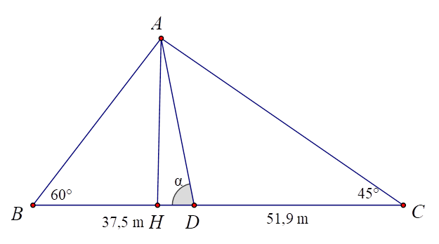 a) Tính chiều dài thân tháp nghiêng trên.  b) Tìm số đo góc α. (ảnh 1)
