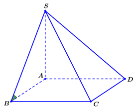 Cho hình chóp S.ABCD có đáy ABCD là hình vuông, cạnh bên SA vuông góc với mặt phẳng đáy. Góc phẳng nhị diện (S,BC,A) là (ảnh 1)
